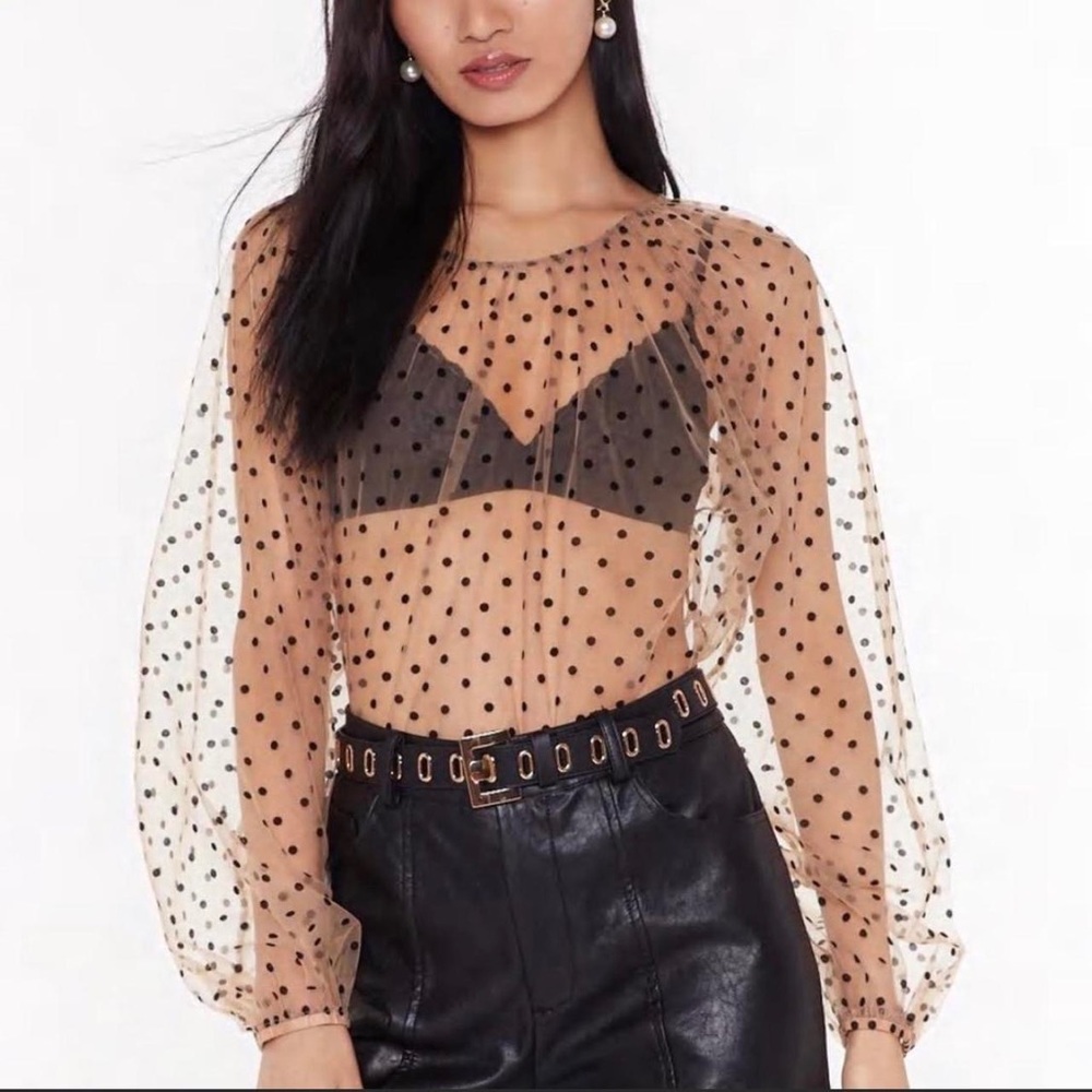 Nasty Gal Sheer Polka Dot Top Size 2
